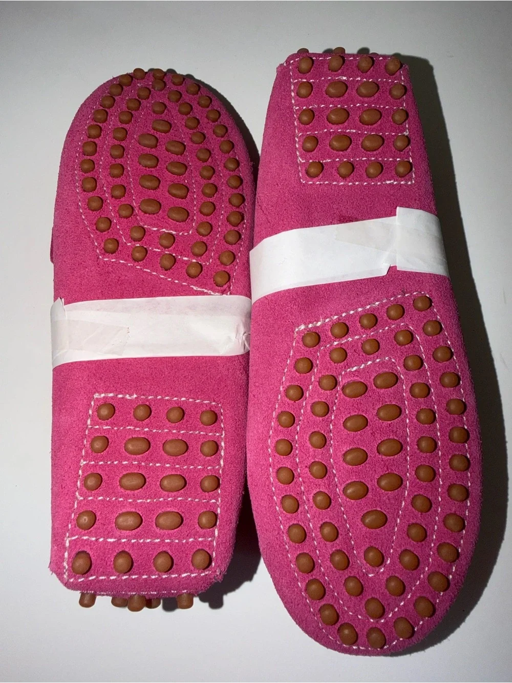 L'Amour Kids Hot Pink Suede Moccasin Loafers with Heart Charm
